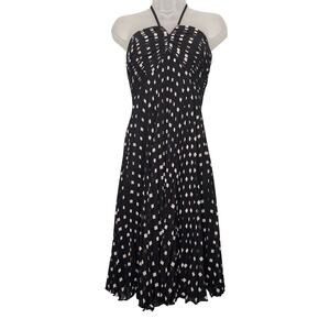 Ann Taylor Sz 2 Strapless Pleated Polka Dot Sun Dress Black White Halter Summer